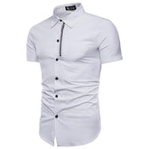 Men's Button down Tailor Fit Soft 100% Cotton Short Sleeve Dress Shirt White casual And Formal - Amedeo Exclusive